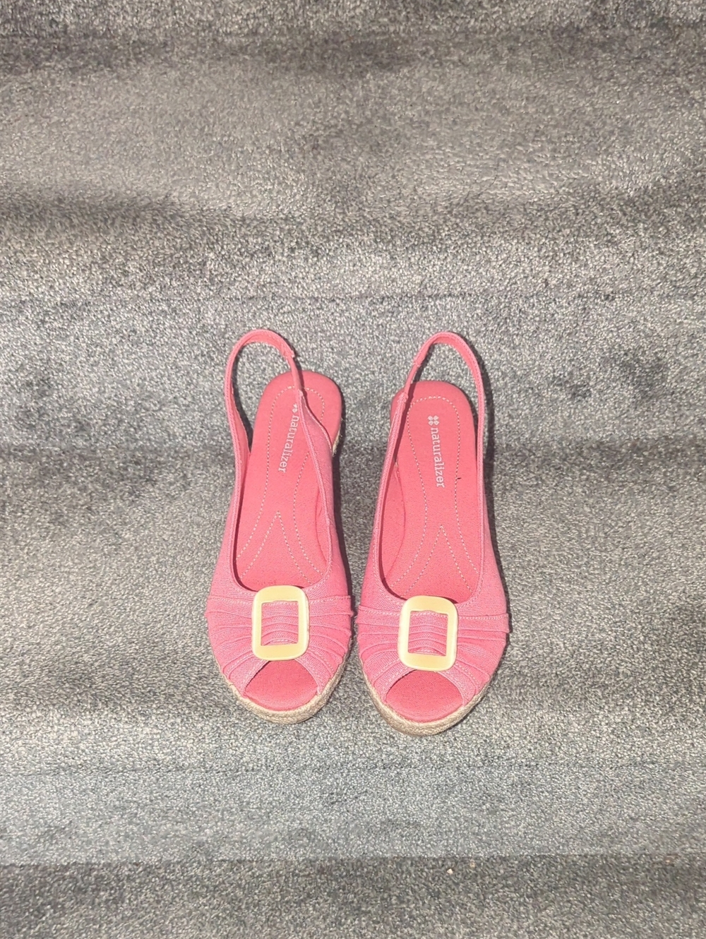 Naturalizer Coral Pink Slingback Espadrille Wedge Sandals with Buckle